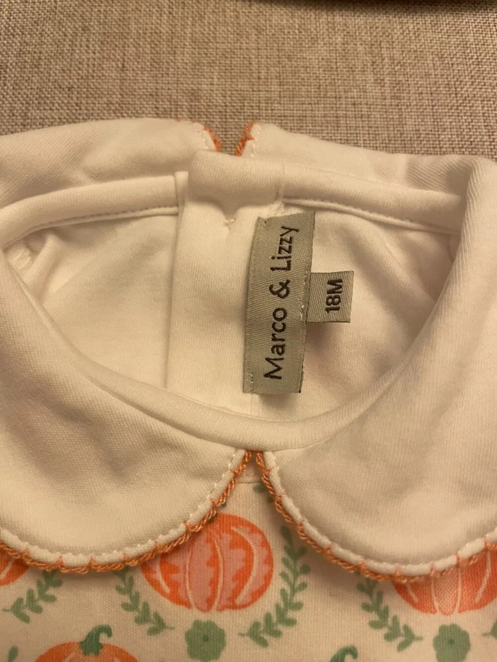 Marco & Lizzy Pumpkin Long Romper with Collared Long Sleeve Shirt Size 18 Months